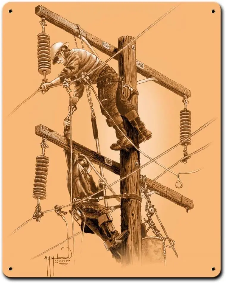 SmartCows Lineman Pole Buddies Retro Metal Tin Sign Posters Wall Decor 12 x 16