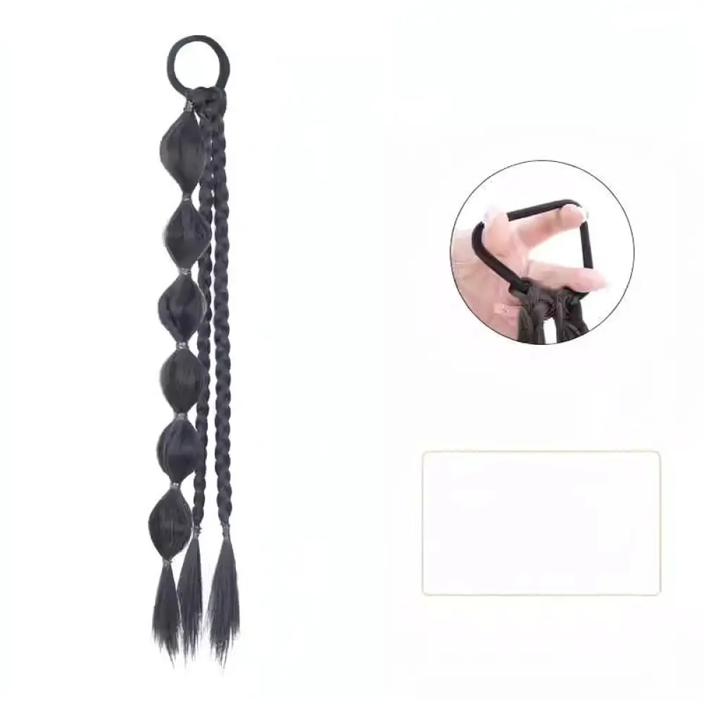 Synthetic Bubble Braid Ponytail Hairpiece Elegant Ribbon Decoration Heat Resistant Fiber Extension For Instant Hairstyle Change