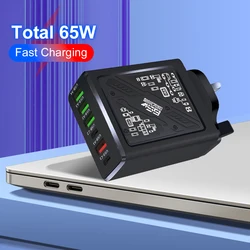 Total 65W PD Fast Charge Charger USB Type C Quick Charger 3.0 Wall for Phone Adapter for iPhone 15 Xiaomi Samsung EU/US/UK Plug