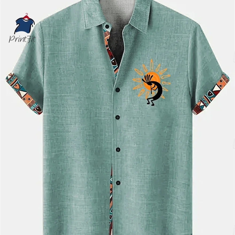 

Summer Everyday Men's Casual Shirts Vintage Style Tribal Print Men's Casual Short Sleeve Shirts Pool Beach Party Hawaiian Shirt