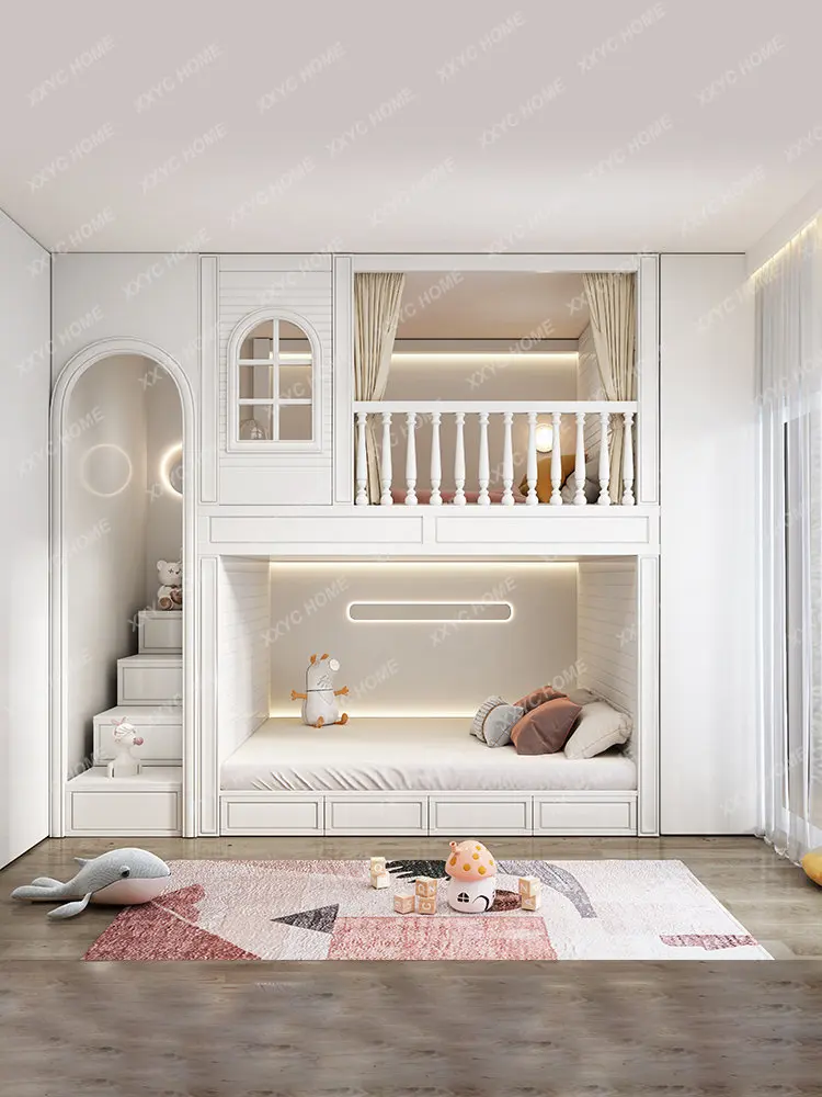Litera con tobogán personalizada para habitación de niños, casa de árbol, castillo, espacio independiente, cama para niñas