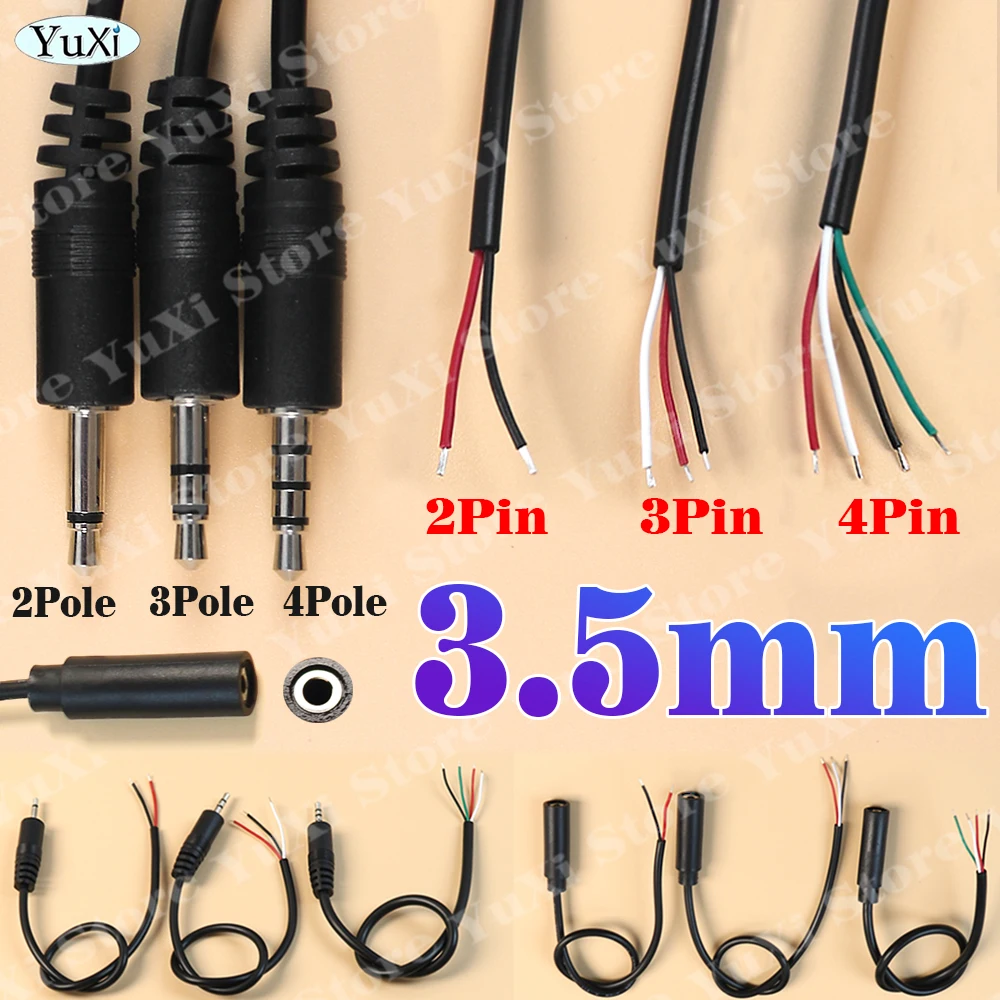 

3.5mm Mono Stereo Audio Cable Connector 2 3 4 Pole Male Plug Female Jack TS TRS TRRS AUX Headphone Extension Wire DIY 25/30cm