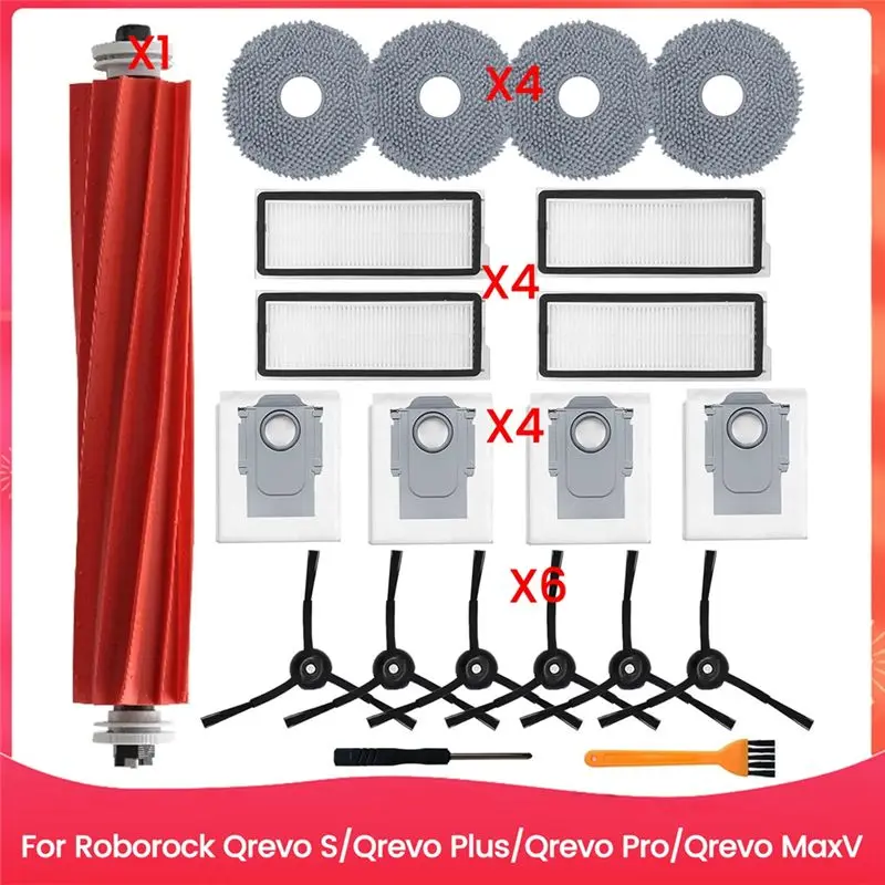 ABGH-Accessories Kit For Roborock Qrevo S/Qrevo Plus/Qrevo Pro/Qrevo Maxv Robot Vacuum Main Side Brush Hepa Filter Mop Bags