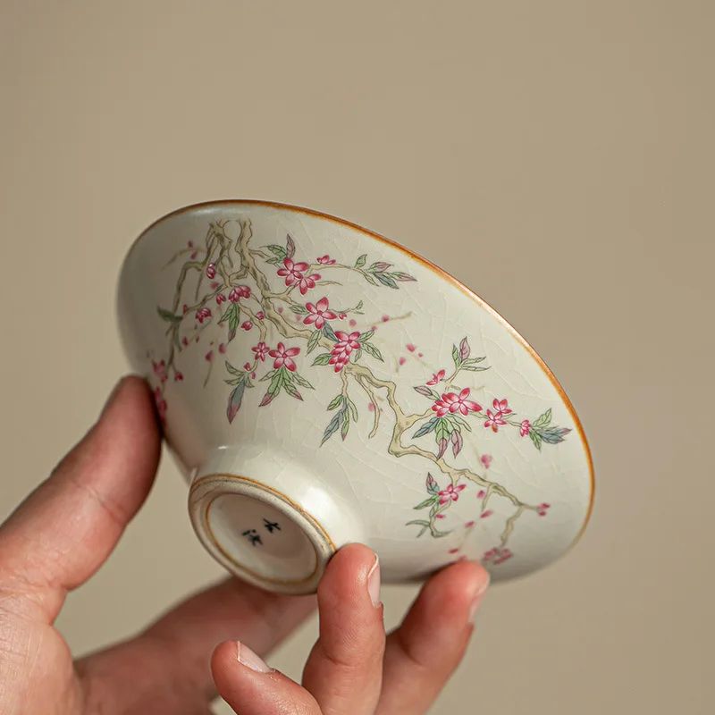 Oriental Ceramic Dried Hat Teacup Peach Blossom Motif For Girls Personal Home Kung Fu Tea Table Decor Collection Use