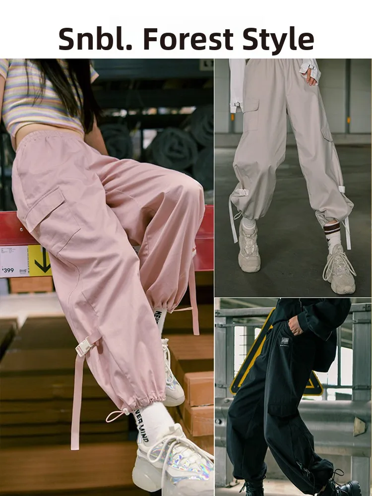 

American Style High Waist Cotton Linen Cargo Pants Women's Pink Nine Points Pants Casual Loose Fit Spring Autumn New Style
