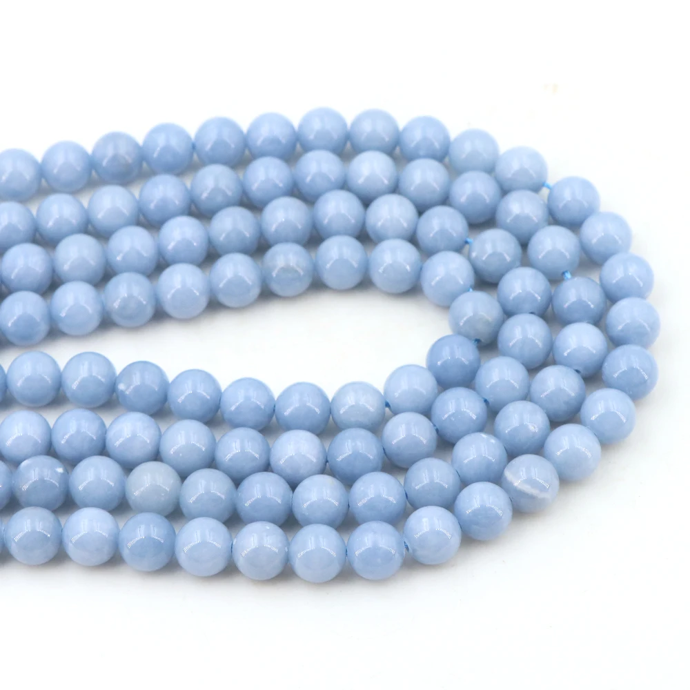 غرامة AAA + الطبيعية الأزرق انجليت حجر مستدير الخرز لصنع المجوهرات قلادة سوار ذاتي الصنع المواد 4/6/8/10/12 مللي متر ستراند 15''