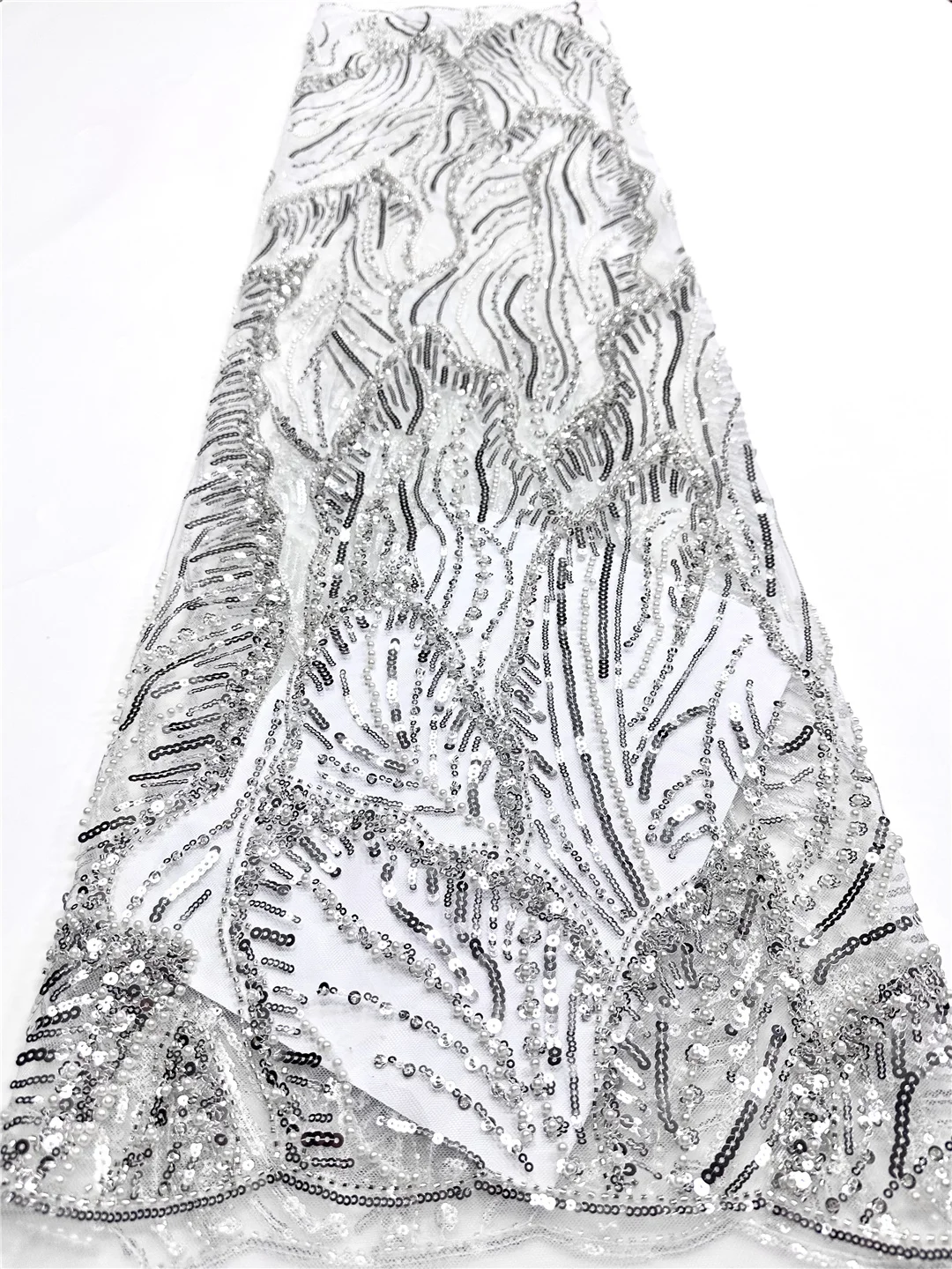 

African Beaded Lace Fabric High Quality Nigerian Sequins Lace French Tulle Fabric For Wedding Party Dress Sewing-SHIT1206