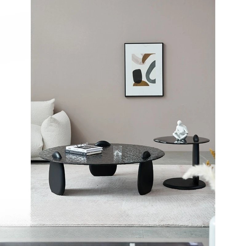 

Italian minimalist water ripple coffee table round small apartment coffee table combination