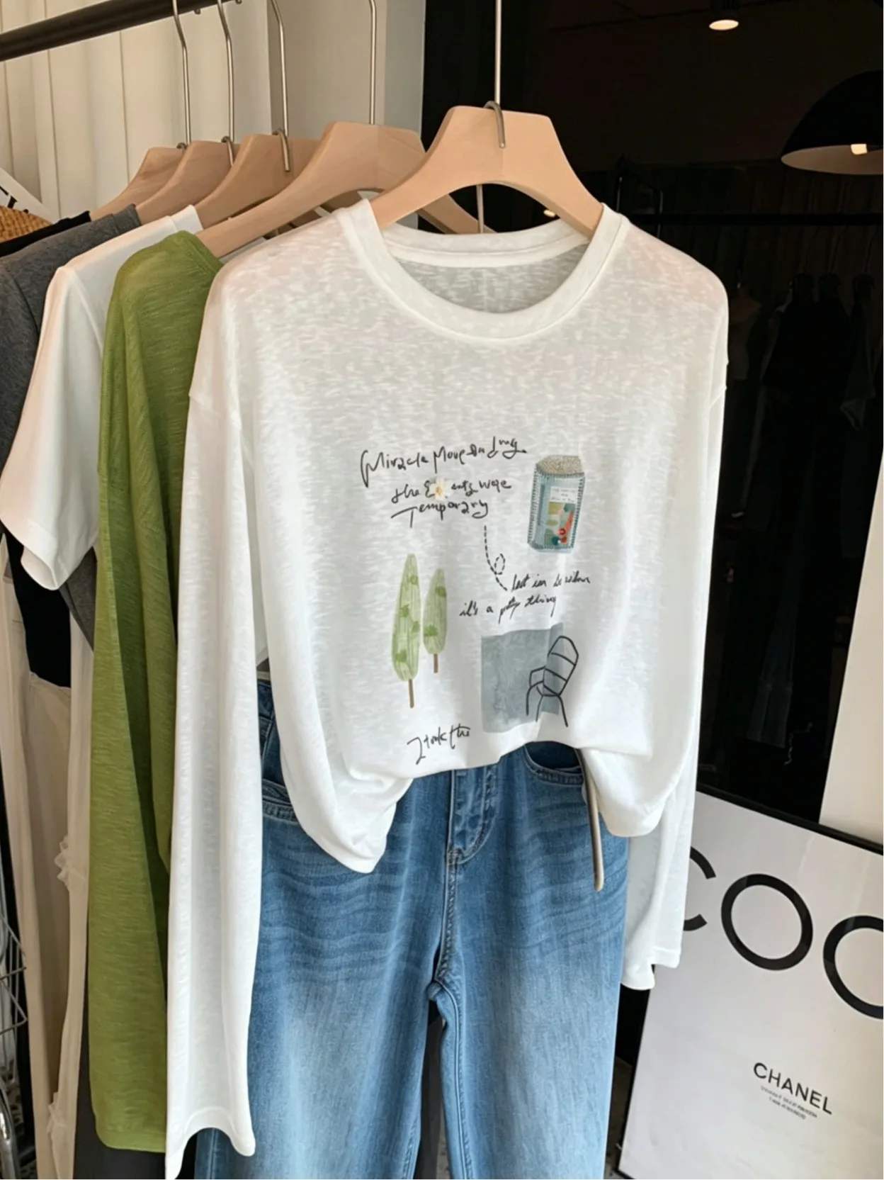 East Gate Printing White Snowflake Cotton T-Shirt Women's Summer Thin Micro Permeable Cool Loose Sun Protection Shirt