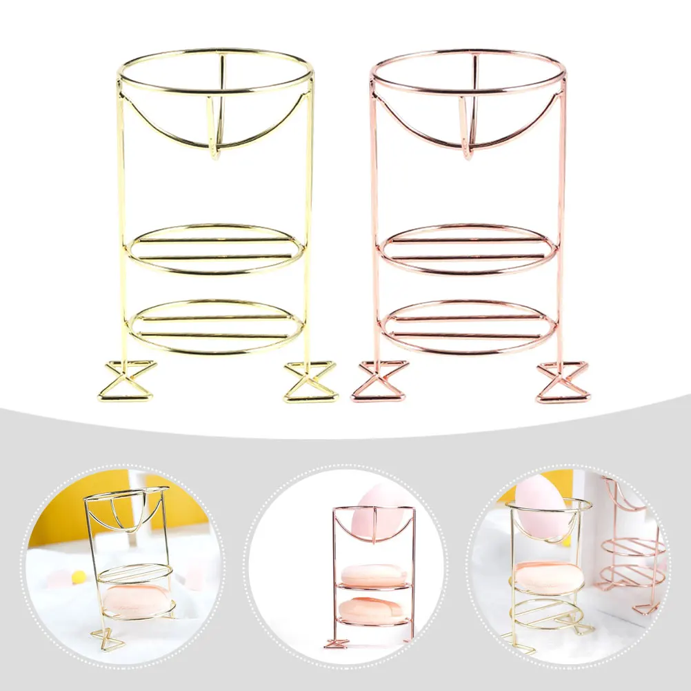 

2pcs Makeup Sponge Holders Metal Beauty Egg Gold Gold Layers Drying Rack Powder Puff Storage Container