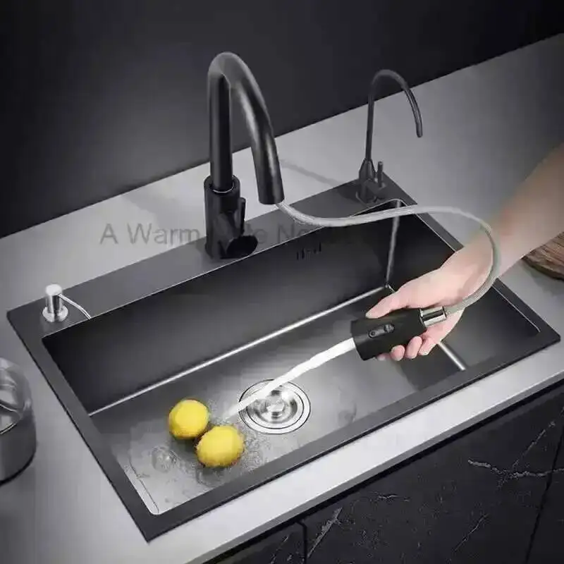 

Kitchen Black Sink Sinks Stainless Nano Bathroom Steel Single-slot Undercounter Basin Washbasin Modern Home Kitchen Accessories