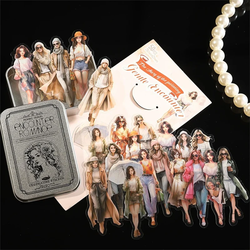 100 buah Kit stiker buku tempel untuk jurnal, paket Ephemera untuk jurnal sampah, dengan kotak penyimpanan besi