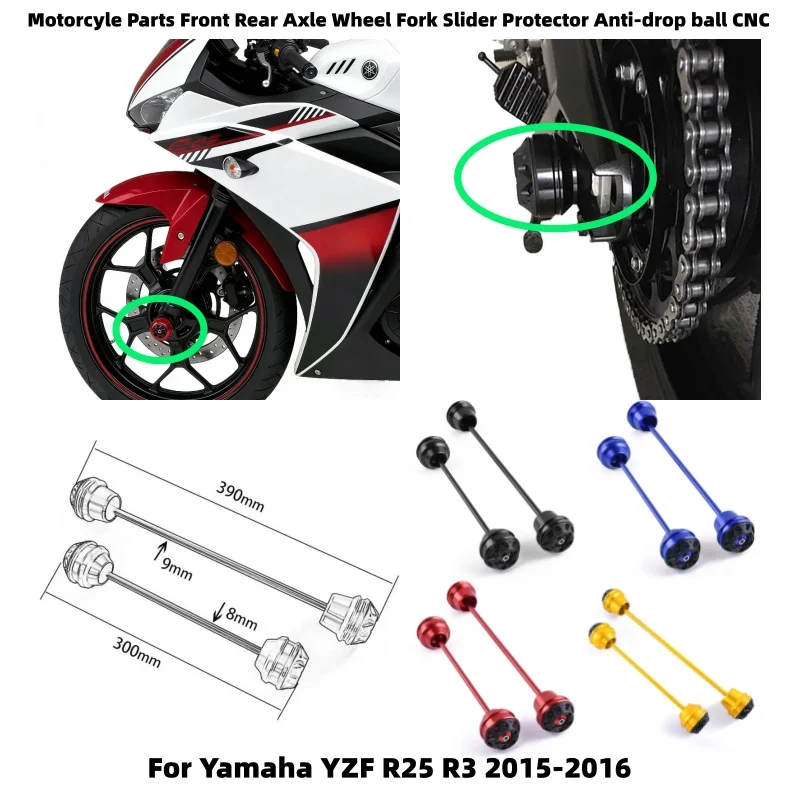 

Motorcyle Parts Front Rear Axle Wheel Fork Slider Protector Anti-drop ball CNC For Yamaha YZF R 25 3 R25 R3 2015-2016