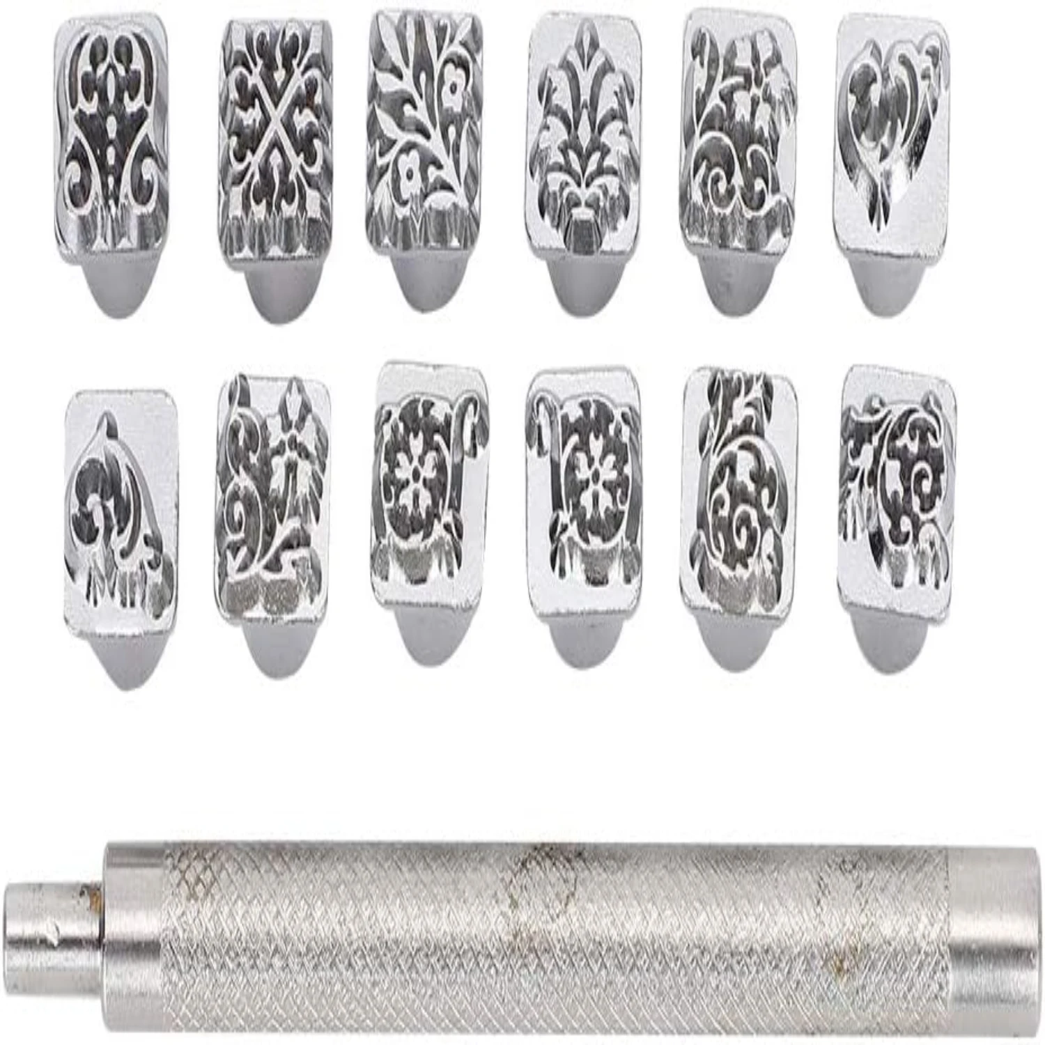 

Enhance your crafting experience with this high-quality, durable set of 12pcs versatile metal punching leather stamping tools. E