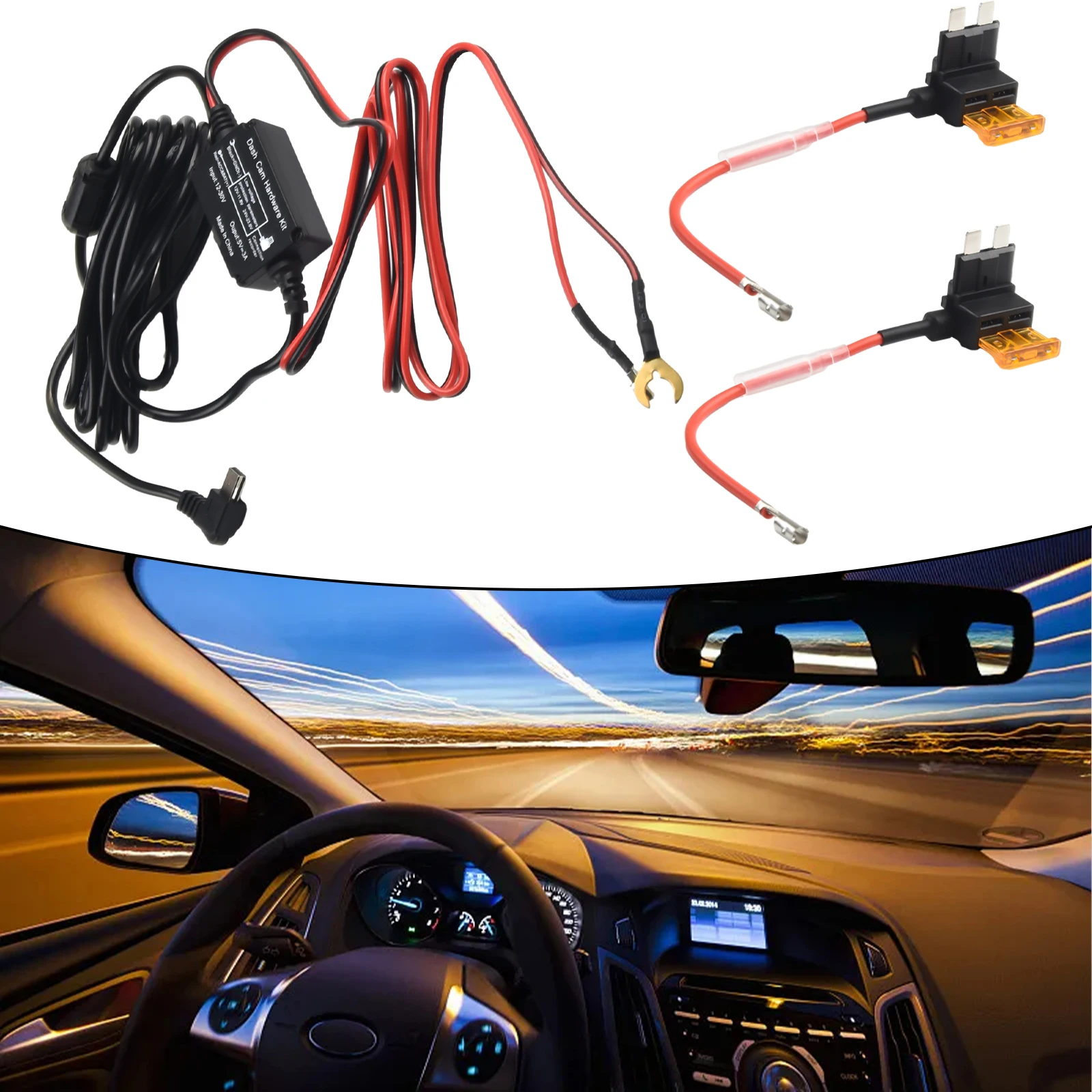 for Car Recorder for Dash Cam Hardwire Kit with Protective Sleeve 24 Hour Surveillance USB Port Low Profile for mini USB