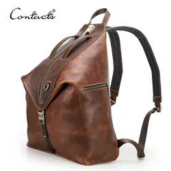 CONTACT'S Genuine Leather Backpacks for Men Full Grain Leather Shoulder Bag Male Knapsack School Bag Travel Bag for 13.3