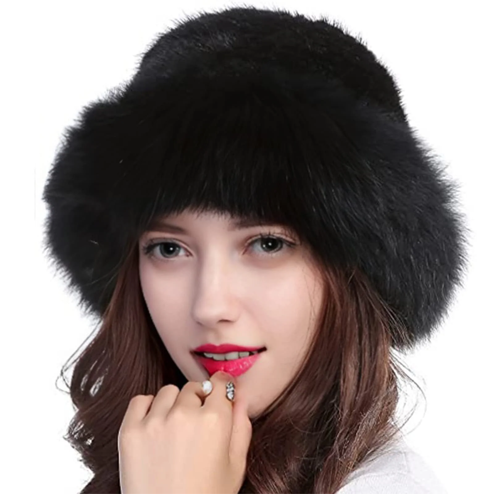 

Winter Hat for Women Faux Fur Fluffy Bucket Hat for Women Luxury Plush Hat Thicken Snow Oversized Panama Cap Fur Bucket Hat Soft