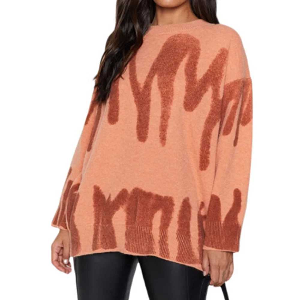 여성용 루즈 프린트 스웨터 풀오버 니트웨어 가을/겨울 트렌드 레이지 스타일 신상 패션 탑