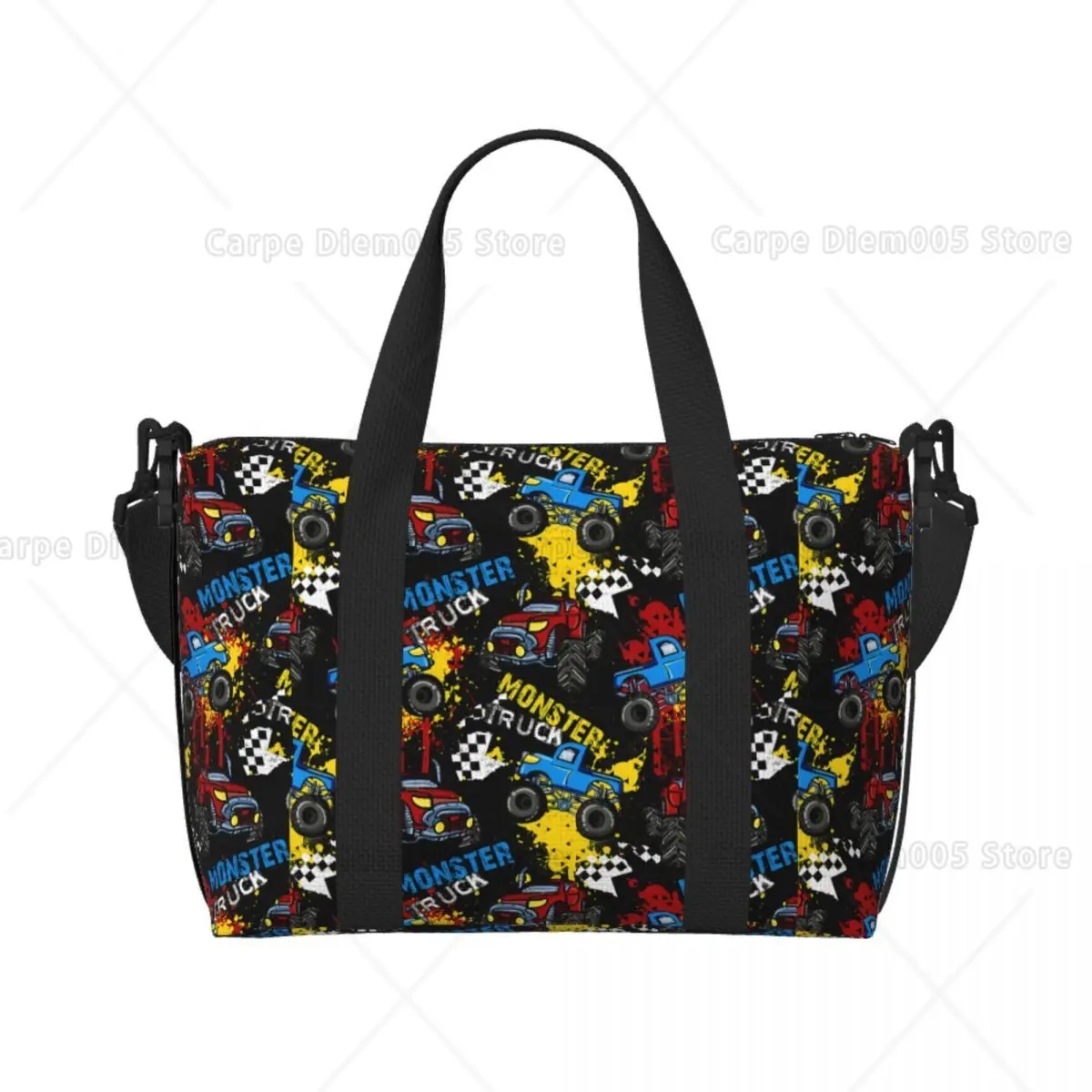 

Monster Truck Travel Bags Waterproof Weekender Overnight Carry on Shoulder Tote Bags for Sports Gym Yoga Unisex
