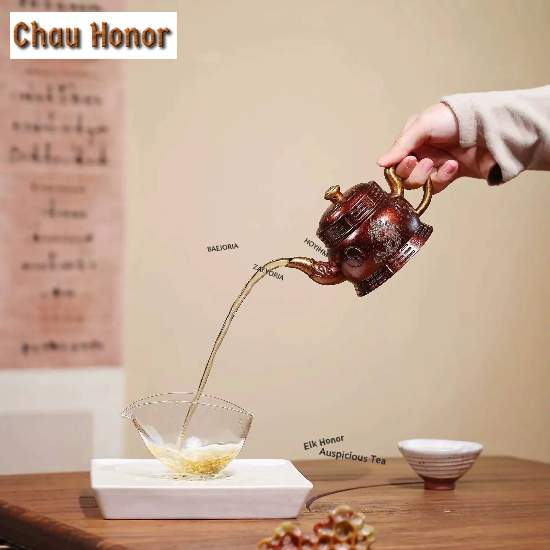 ZAEYORIA 300ml Yixing Purple Clay Teapots Handmade Tai Ji Trigram Pot Raw Ore Shell Roasting Mud Kettle Chinese Zisha Tea Set