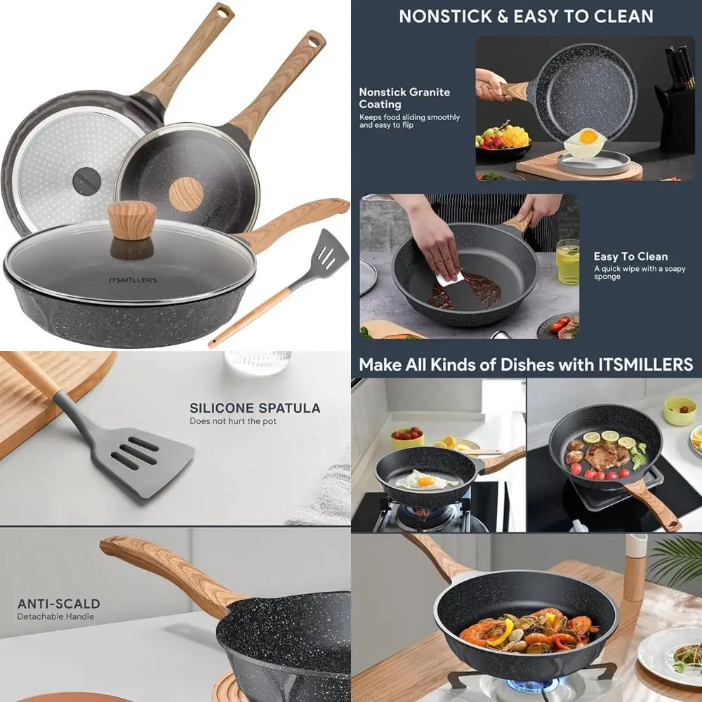 

Die-cast Non-stick Deep Frying Pan and Skillet Set for Cooking Eggs, Omelettes, and More (6-piece)