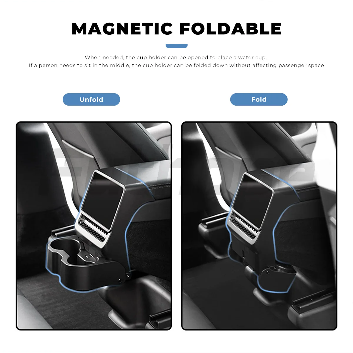 Futhope 3-in-1 Rear Air Outlet Cup Holder for Tesla New Model Y Juniper Armrest Storage Box Cup Dust Cover