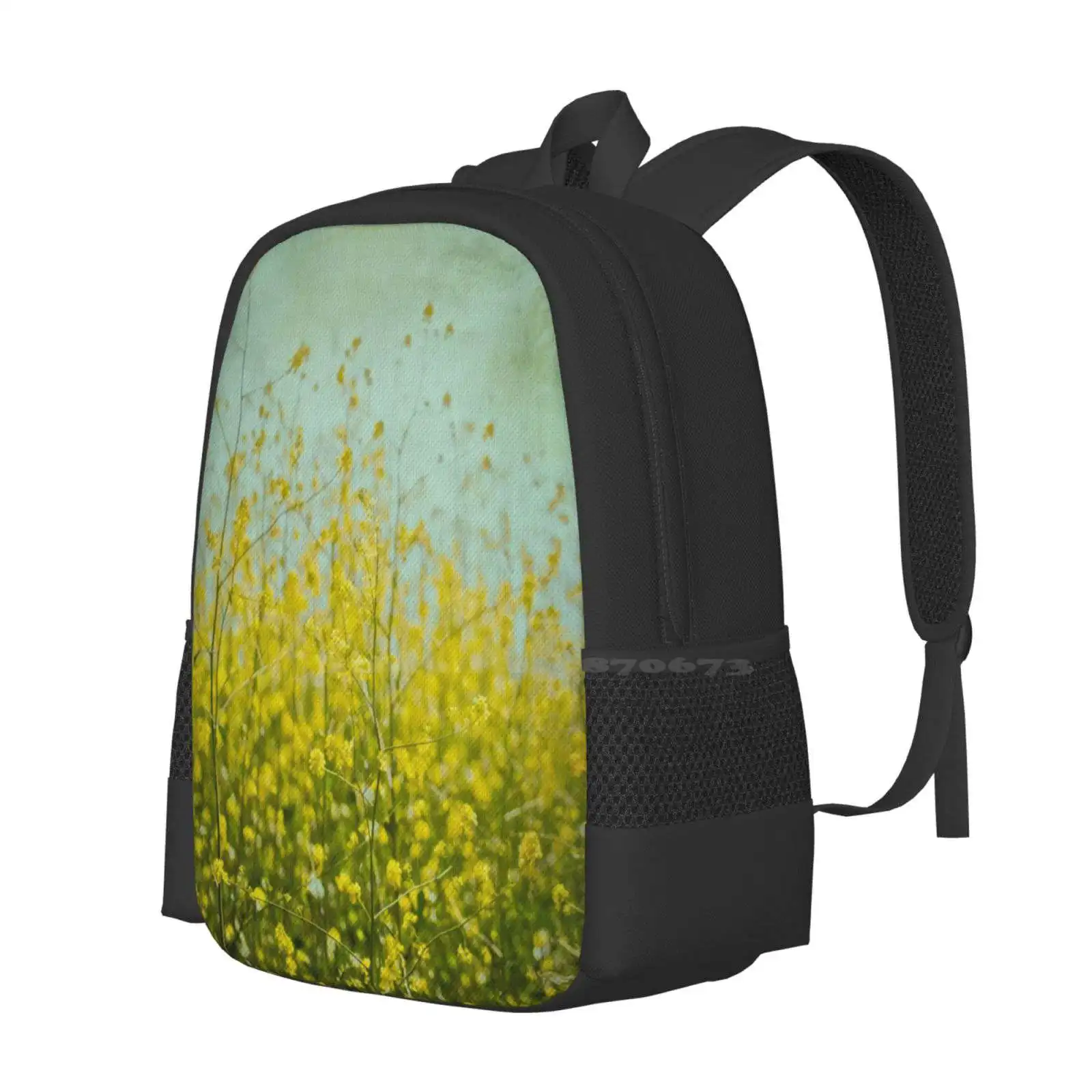 Mustard Anyone? Hot Sale Schoolbag Backpack Fashion Bags Spring Flowers Field Texture Plant Nature Weed Mustard