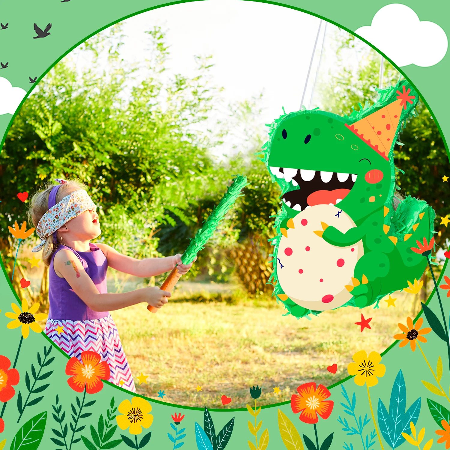 4 Pcs 공룡 파티 Pinata 세트-공룡 Pinata 스틱 아이 마스크 등 공룡 파티 장식을위한 공룡 Pinata 용품