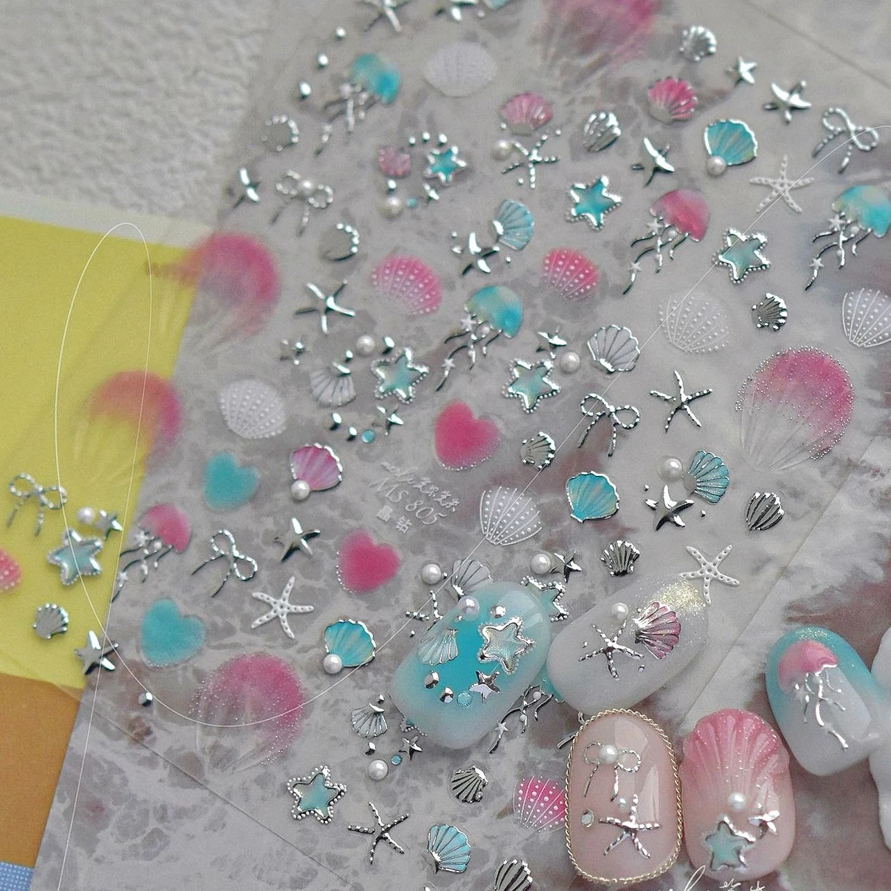 Dizzying Shell Coral Dolphin ปลาดาวหัวใจแมงกะพรุนน้ํา Bubbles Ocean กาวตกแต่งเล็บสติ๊กเกอร์เล็บ Decals