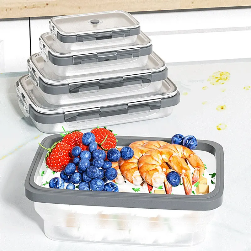 Silicone Collapsible Food Storage Containers 800ML Big Capacity Foldable Lunch Box with Lid For Outdoor Travel Kitchen Supplies