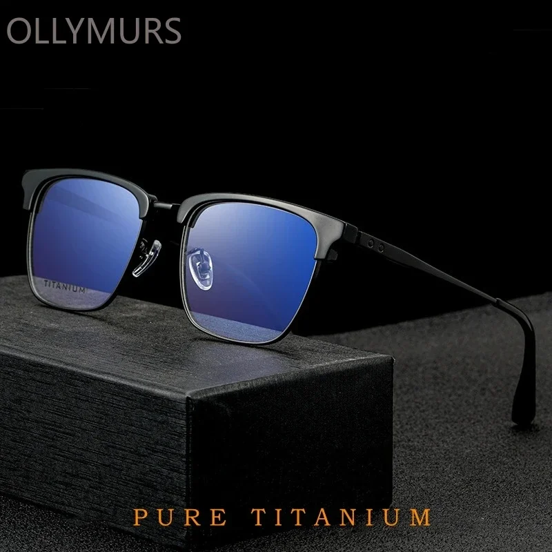 

OLLYMURS Ultra-light Business High Qualit Acetate Pure Titanium Eyeglasses Retro Optical Prescription Glasses Frame Men 8653CMH