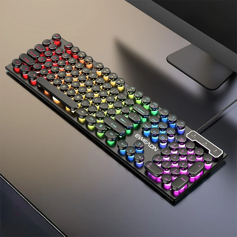 

Eweadn GX330 Wired Keyboard Retro Punk Round ABS Keycaps RGB Backlit 104 Keys Gaming Keyboard PC Gamer Laptop Desktop Boy Gifts