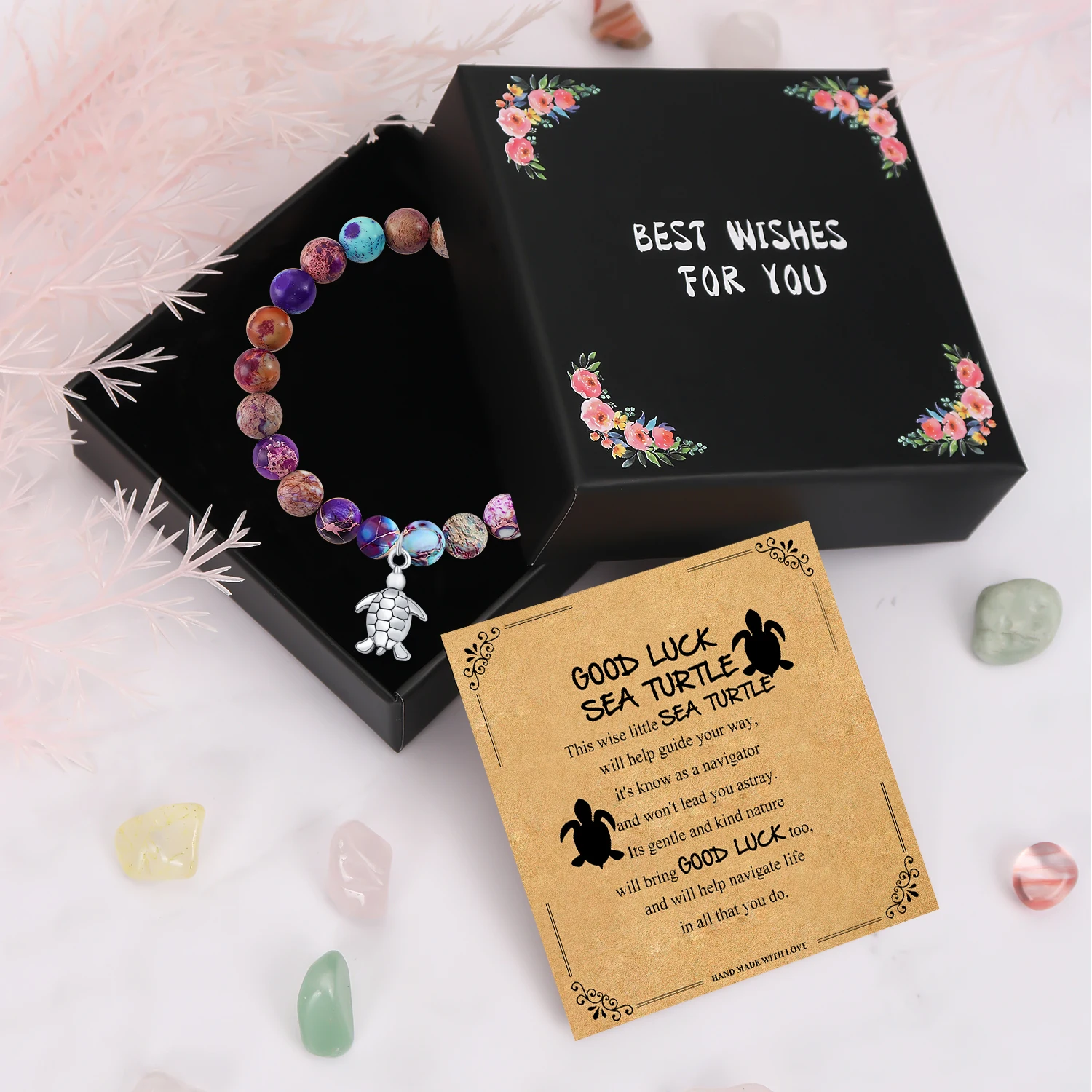 1PC Ideal Christmas Gift, Sea Turtle Luckly Bracelet with Gift Box Blessing Card, Fine Tutle Bracelet Gifts give Turtle Lovers