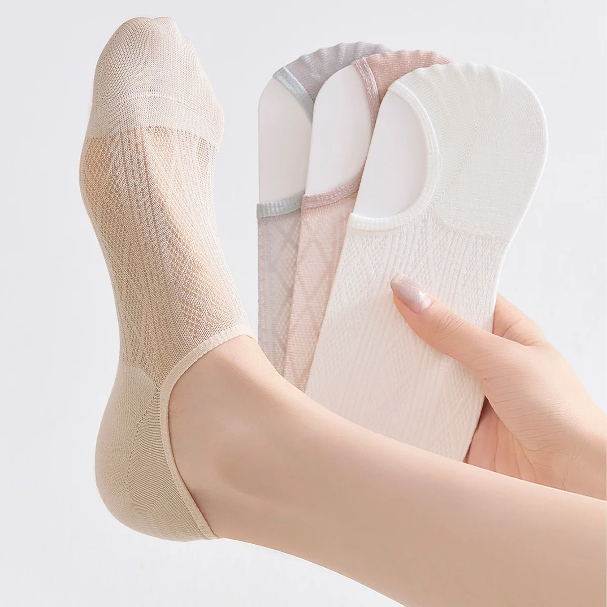 5 Pairs Women Summer Thin Invisible Socks Silicone Non-slip Mesh Breathable Boat Sock Low Cut No-show Female Slippers Socks