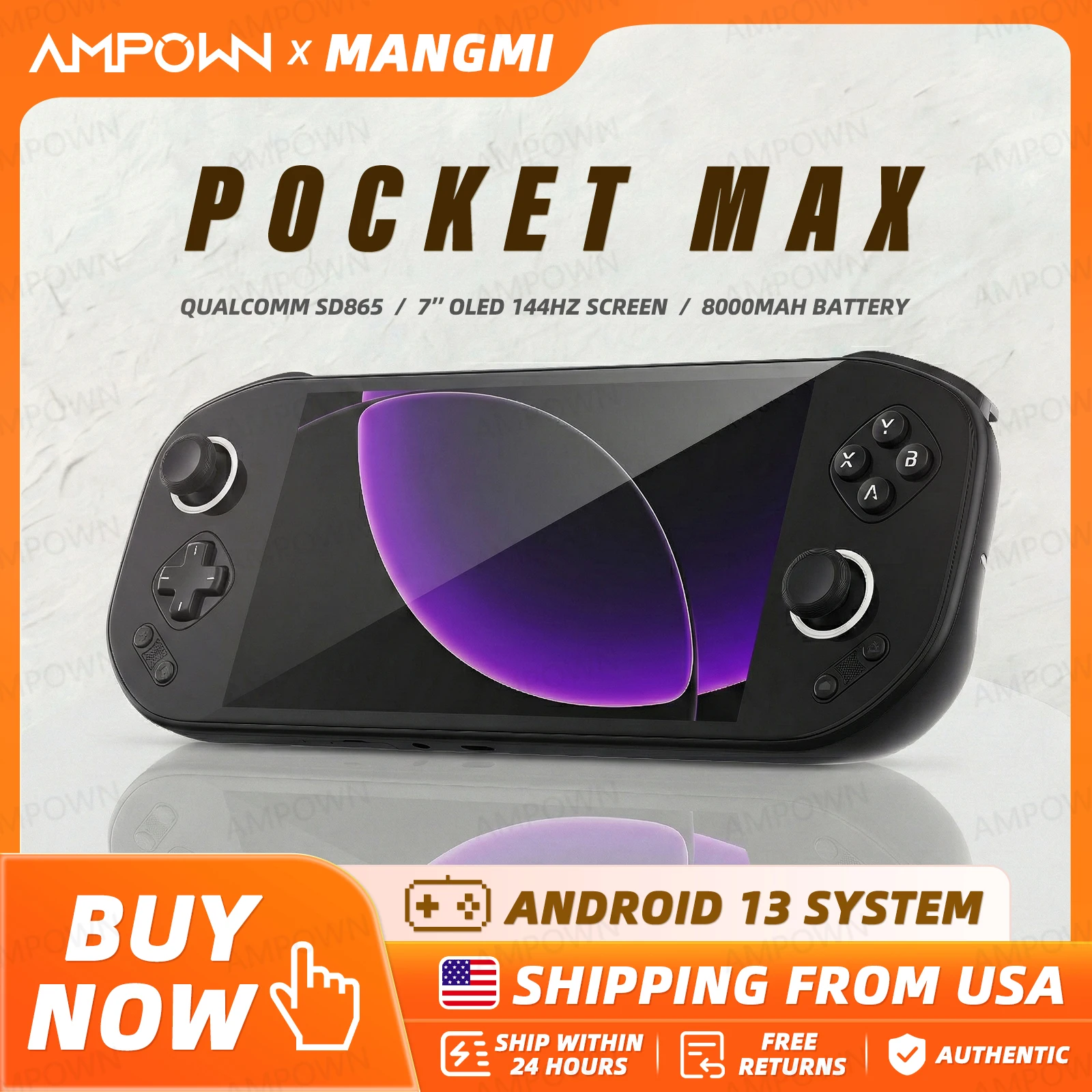Consola de Juegos Portátil MANGMI POCKET MAX, Pantalla OLED de 7'' y 144Hz, Sistema Android 13 con Qualcomm SD865, Batería de 8000mAh, Carga Rápida de 27W