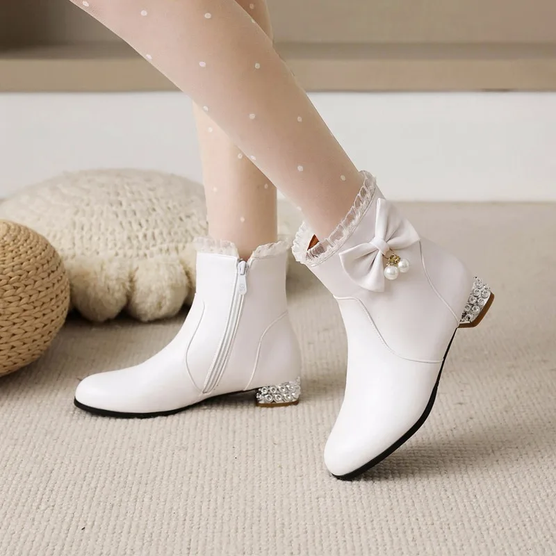 

Сапоги для верховой езды для девочек, детская обувь, белые, розовые, черные модные ботильоны «Челси» для выступлений, детские студенческие туфли на высоком каблуке