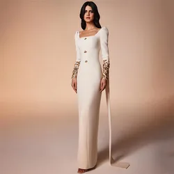 Elegant Square Neck Straight Evening Dress Sequined Appliqued Cocktail Party Dress Saudi Arabia Formal Prom Dress