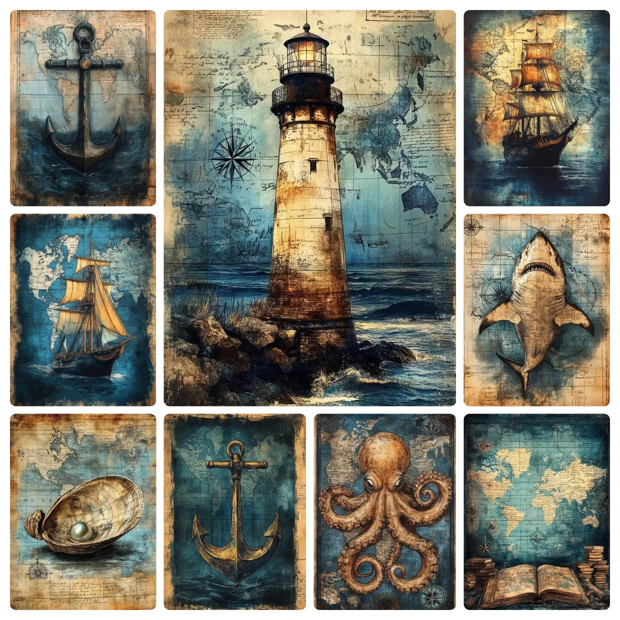 Vintage Nautical Jigsaw Puzzles 500/1000/1200/2000PCSLiving Room Retro Home Decor Old Blurred Antique Sea Treasure Map Wall Art
