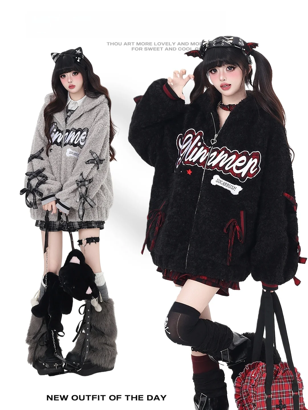 

Crazygirl Thiened Lamb Velvet Warm Coat Letter Tie Design Winter Women's Outerwear Long Sve Zipper Closure Cotton Jaet