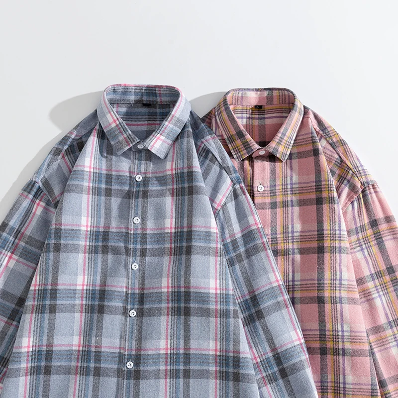 

Spring Men's Plaid Shirts Single Breaste Classic Plaid Lapel Shirt Smart Casual Flannel Shirt Long Sleeve Autumn Men Striped Top
