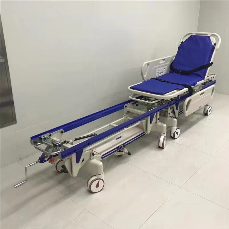 Emergency Patient Transfer Trolley, Foldable & Adjustable Ambulance Stretcher Cart for Hospital and Critical Care