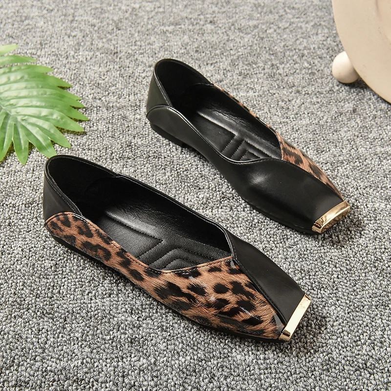 Leopardo Donne Sexy Sandali Scarpe Estate Punta Quadrata Appartamenti Designer 2024 Tacchi Bassi Superficiali Mocassini Zapatos Femme Ufficio Barca