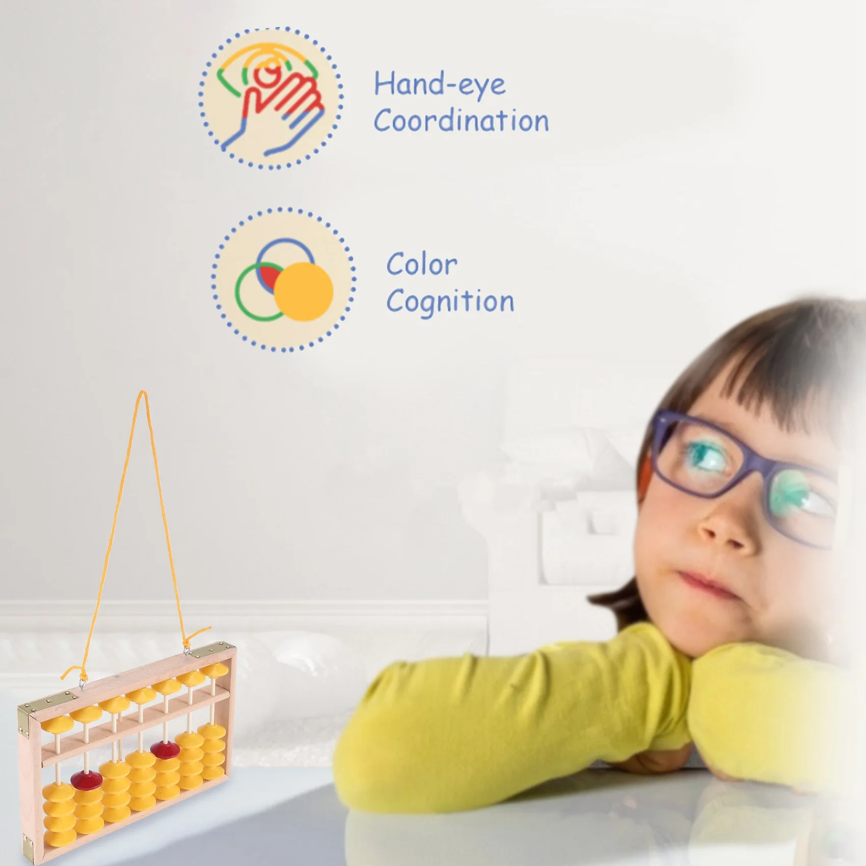 MQXGF 7 Column Non-Slip Hanging Wooden Abacus Chinese Soroban Educational Tool Mathmetic Calculator for Student Teacher