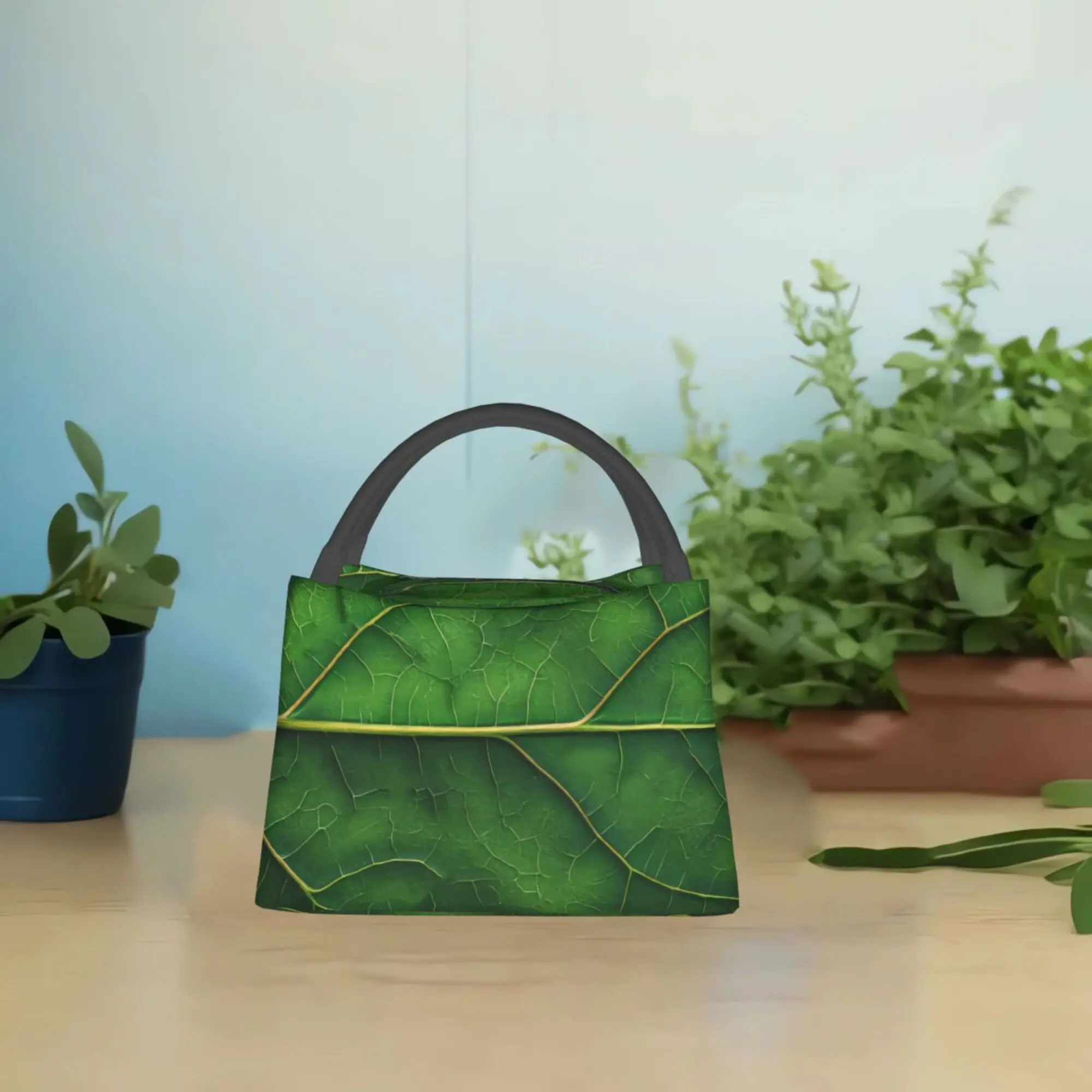 1pc Merry Christmas Pure Green Leaf Vein Pattern Portable Reusable Cooler Bag Insulated Bag Insulated Lunch Bag