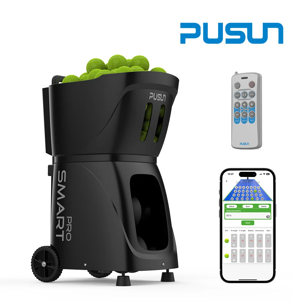 Portable Tennis Ball Machine Coach Pusun Automatic APP Control Tennis Ball Launch Training Equipment Shooting Machine