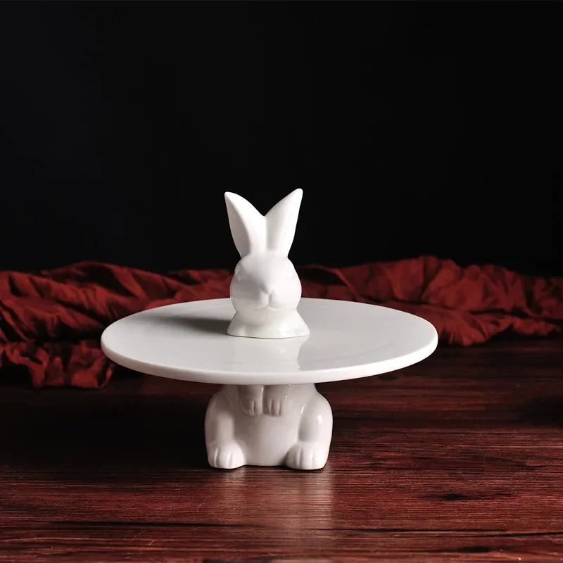 

Creative Porcelain Rabbit Cake Stand Ornamental Ceramics Hare Dessert Serving Tray Cupcake Tableware Decor Gift Craft Supplies