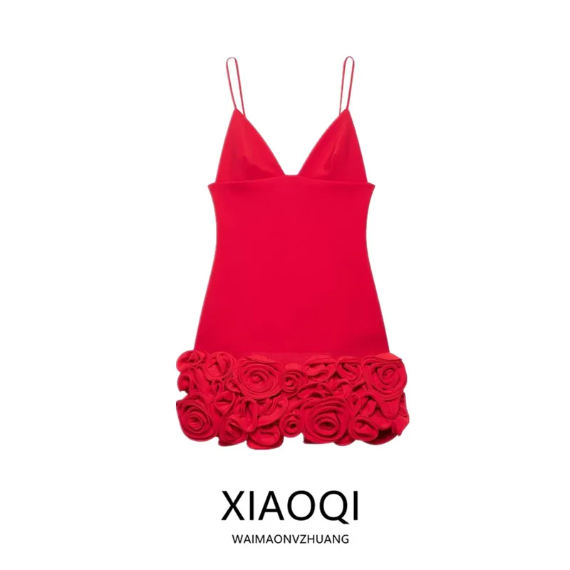 Summer 2025 New Women's Short Dress Floral Embellishment Design Commute Style Sleeveless Neckline Single Piece Other Material