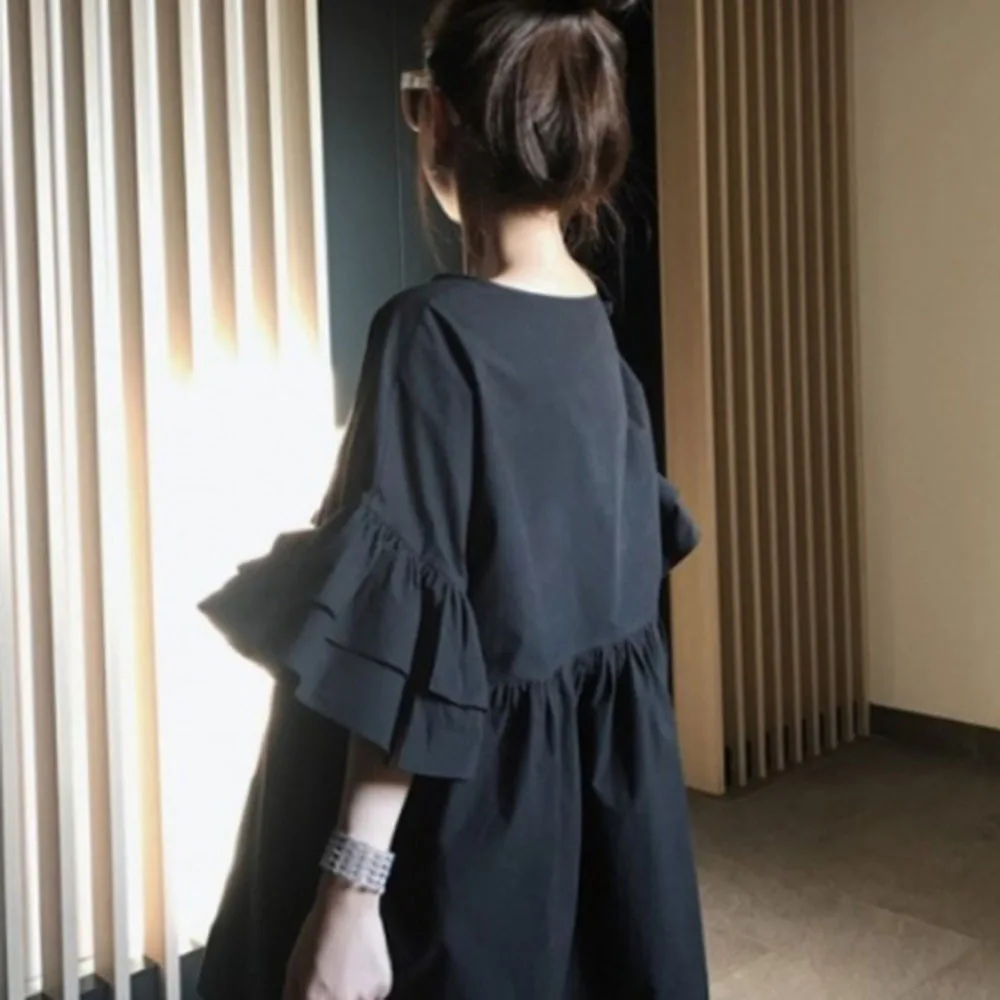 Nomikuma 2023 Spring Summer Sweet Butterfly Sleeve Blouses Women Elegant Solid O-neck Doll Shirt Chic Fashion Blusas De Mujer