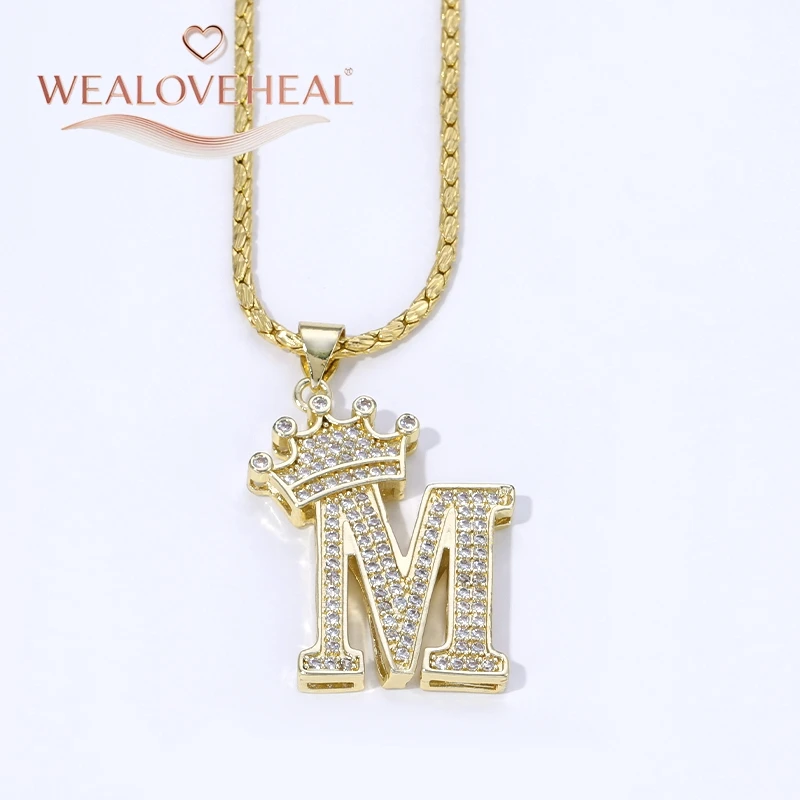 18K Vergoldete A-Z Kronen-Initial-Halskette, Iced Out CZ 26 Buchstaben-Anhänger-Kette, Personalisierter Hip-Hop-Schmuck Geschenk für Ihn und Sie – Detail 31