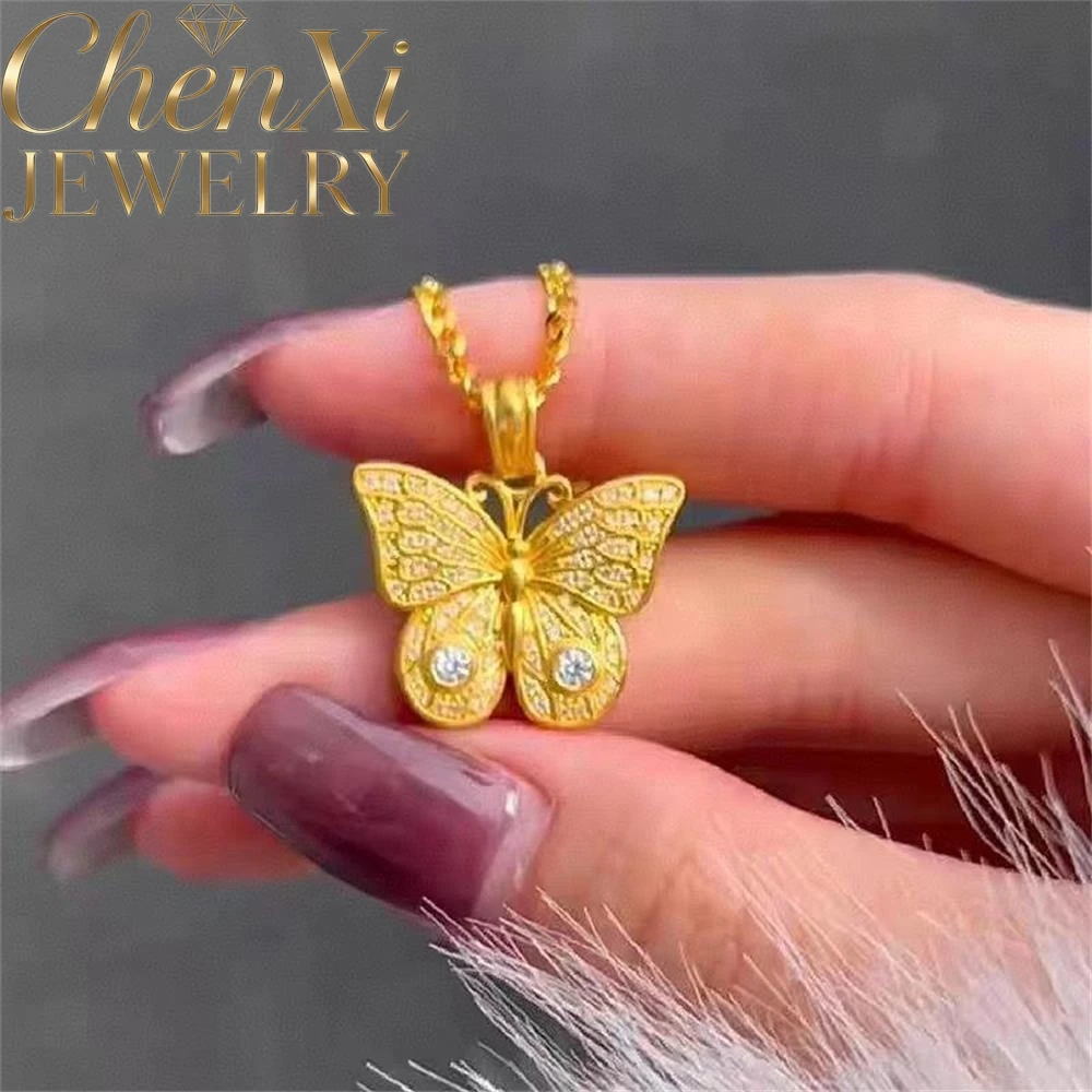 

High-End Sand Gold Full Diamond Butterfly Pendant Luxury Quality Fashion Fine Jewelry Exquisite Elegant Popular Charms Young